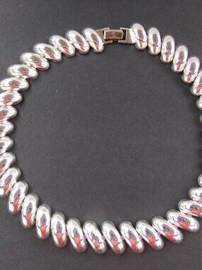 Vintage Napier Silver Tone Necklace Chunky Statement Shiny Link Collar Wave